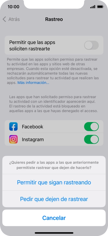 Si desactivas la función, pulsa el ajuste deseado.