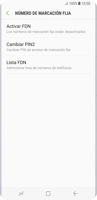 Pulsa Activar FDN para activar la marcación fija.