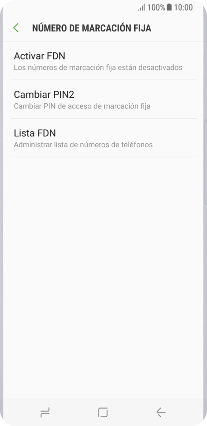 Pulsa Activar FDN para activar la marcación fija.