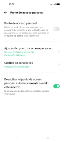 Pulsa Ajustes del punto de acceso personal.