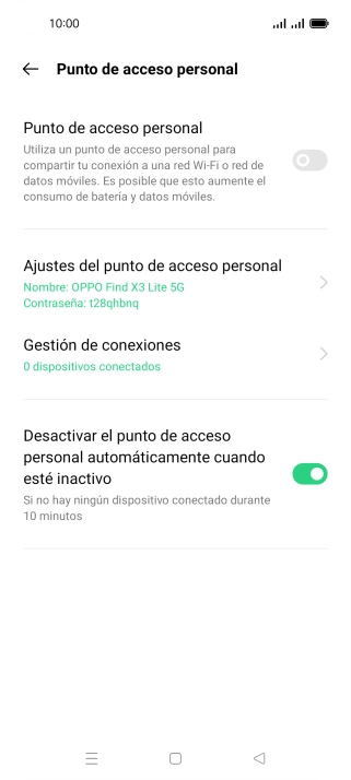 Pulsa Ajustes del punto de acceso personal.