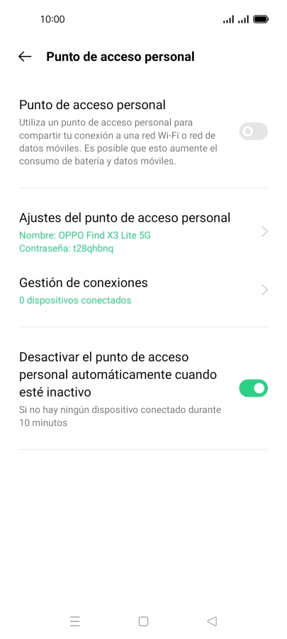 Pulsa Ajustes del punto de acceso personal.