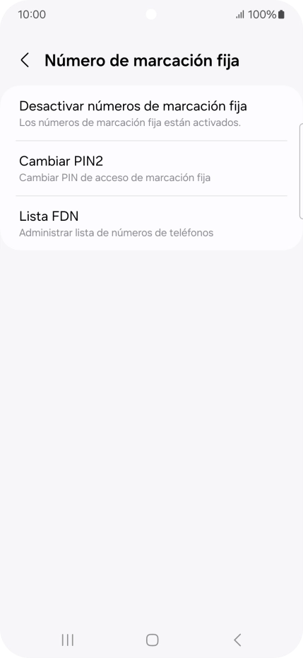 Pulsa Desactivar números de marcación fija.