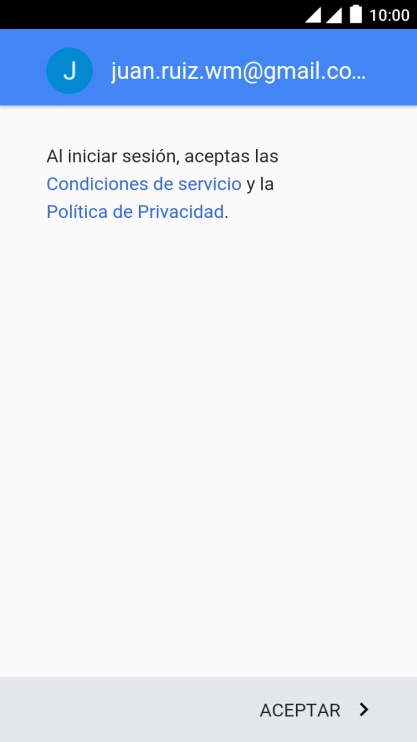 Pulsa ACEPTAR y sigue las indicaciones de la pantalla para seleccionar los ajustes de tu cuenta de Google.