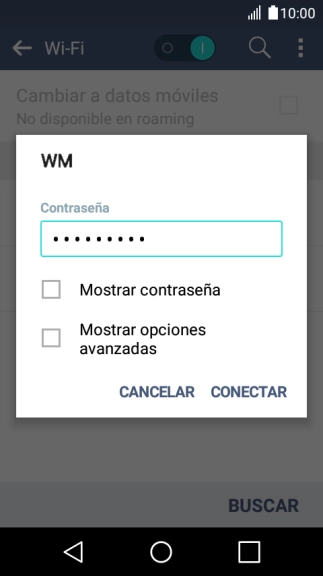 Introduce la contraseña de la red wifi y pulsa CONECTAR.