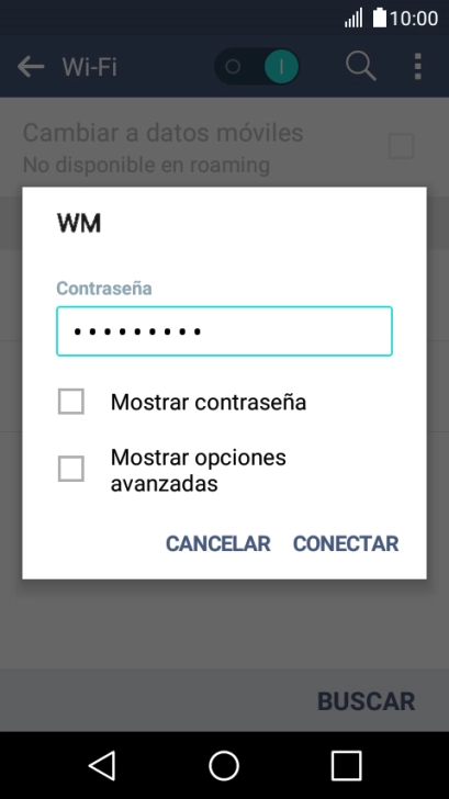 Introduce la contraseña de la red wifi y pulsa CONECTAR.