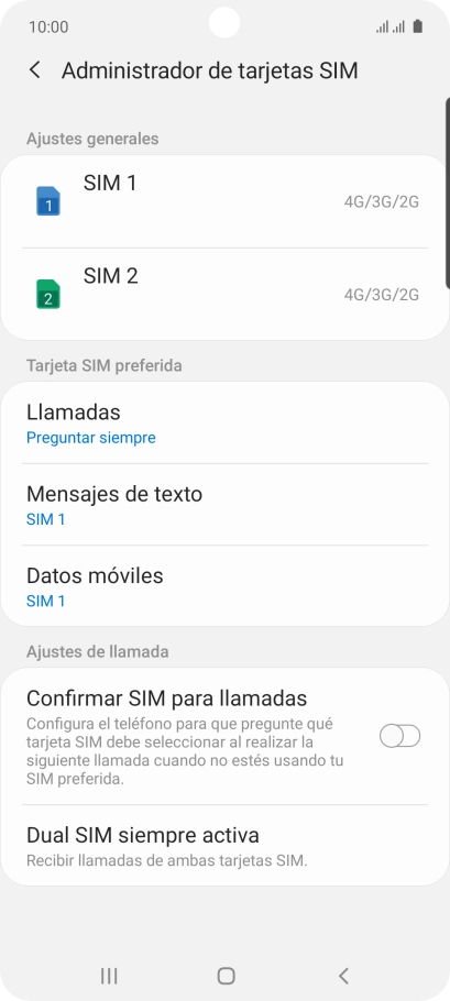 Pulsa la tarjeta SIM deseada.