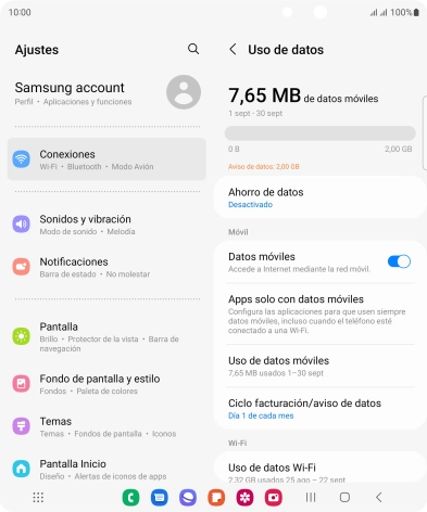 El consumo total de datos se visualiza ahora en la pantalla.