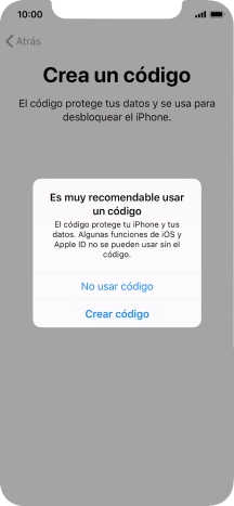 Si desactivas la función, pulsa No usar código.