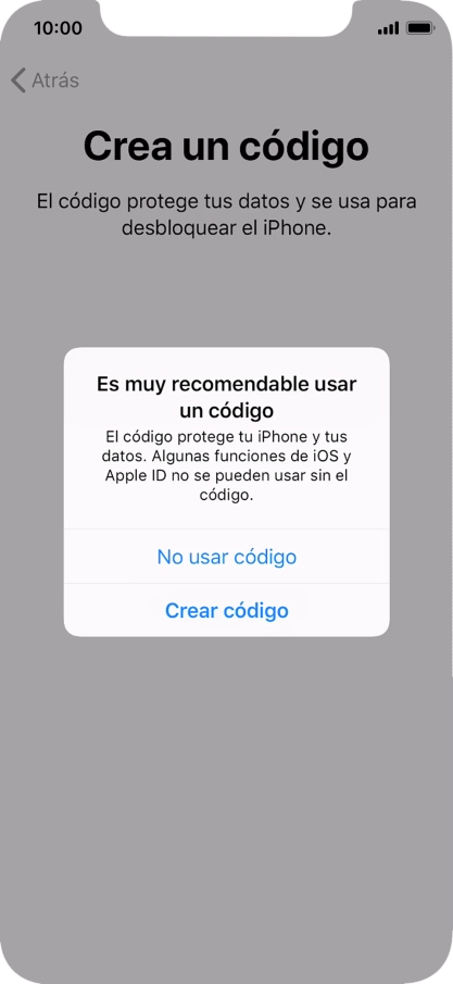 Si desactivas la función, pulsa No usar código.