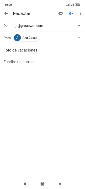 Pulsa en el campo de escritura  y escribe el texto del correo electrónico.