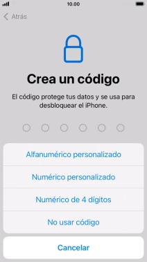 Sigue las indicaciones de la pantalla para activar el uso del código de seguridad o pulsa No usar código.