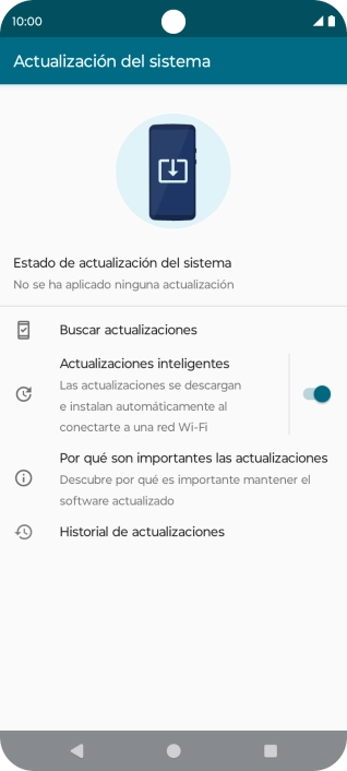 Pulsa Buscar actualizaciones. Si hay una versión de software nueva disponible, aparecerá ahora en la pantalla. Sigue las indicaciones de la pantalla para actualizar el software del teléfono.