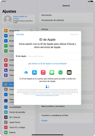 Si no tienes un ID de Apple, pulsa ¿No tienes un ID de Apple o lo has olvidado? y sigue las indicaciones de la pantalla para ver cómo crear un ID de Apple.