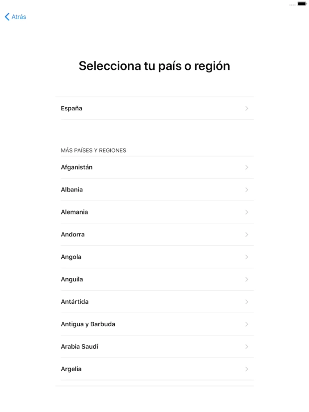 Pulsa el país o el área deseados.