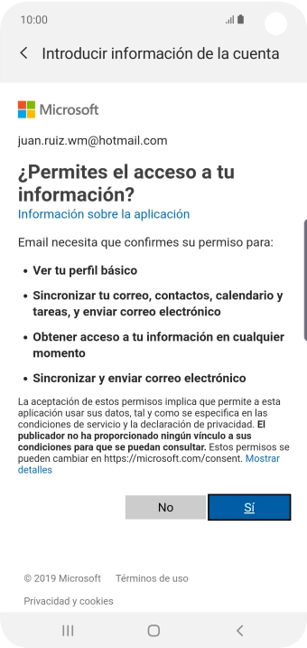 Si aparece en la pantalla esta imagen, tu cuenta de correo electrónico ha sido reconocida y configurada automáticamente. Sigue las indicaciones de la pantalla para introducir más información y terminar la configuración.