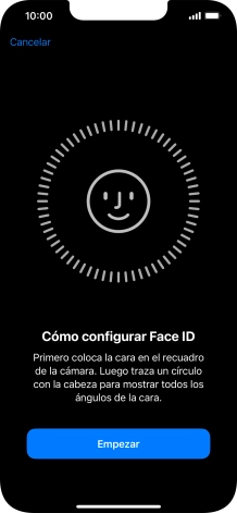 Pulsa Empezar y sigue las indicaciones de la pantalla para crear un código de seguridad con la función de reconocimiento facial (Face ID).