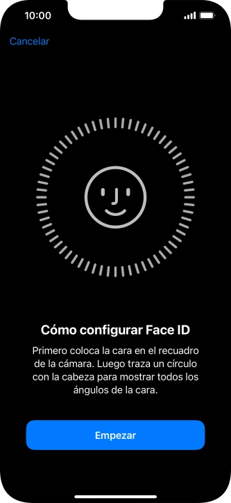 Pulsa Empezar y sigue las indicaciones de la pantalla para crear un código de seguridad con la función de reconocimiento facial (Face ID).