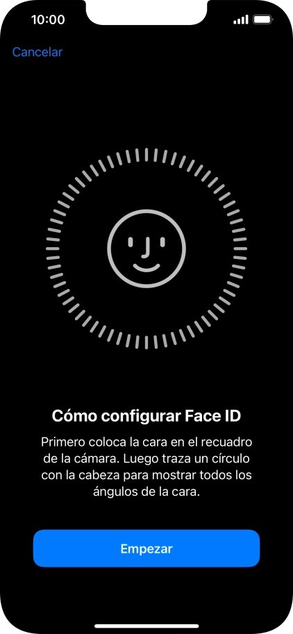 Pulsa Empezar y sigue las indicaciones de la pantalla para crear un código de seguridad con la función de reconocimiento facial (Face ID).