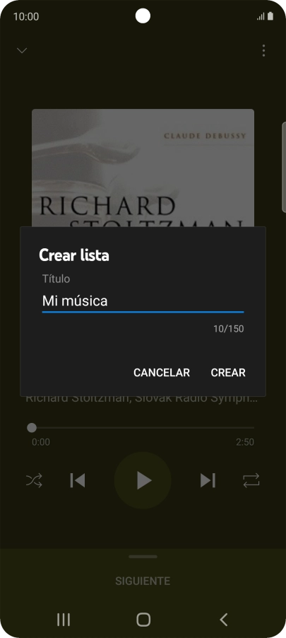 Introduce el nombre deseado de la lista de reproducción y pulsa CREAR.
