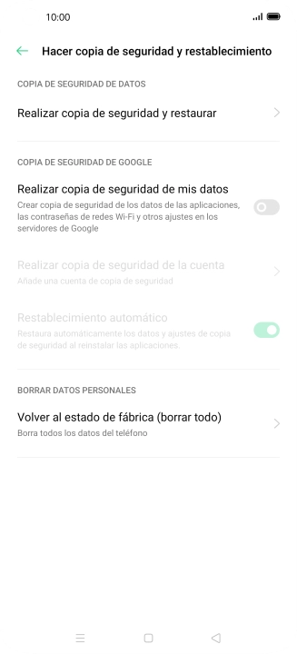 Pulsa Volver al estado de fábrica (borrar todo).