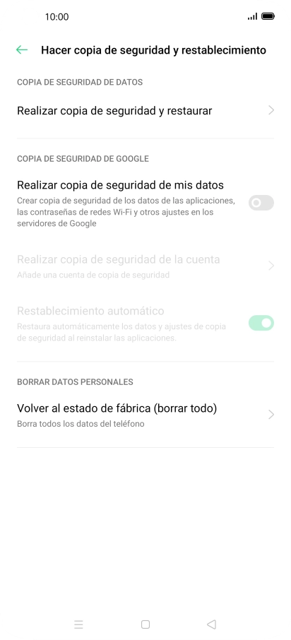 Pulsa Volver al estado de fábrica (borrar todo).