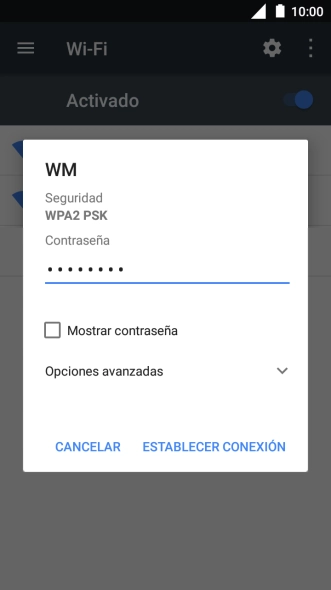 Introduce la contraseña de la red wifi y pulsa ESTABLECER CONEXIÓN.