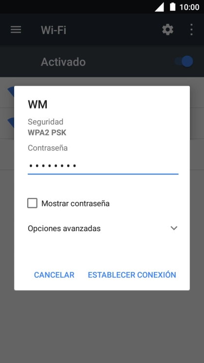 Introduce la contraseña de la red wifi y pulsa ESTABLECER CONEXIÓN.