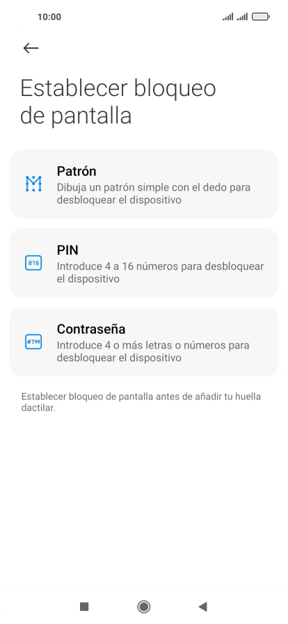 Pulsa el código de seguridad deseado.