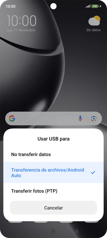 Pulsa Transferencia de archivos/Android Auto.
