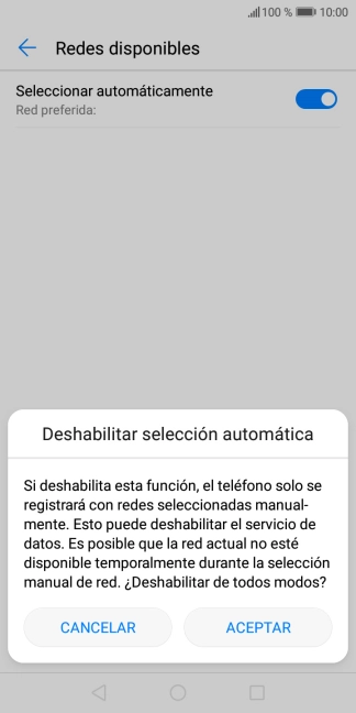 Pulsa ACEPTAR y espera mientras el teléfono está buscando redes.