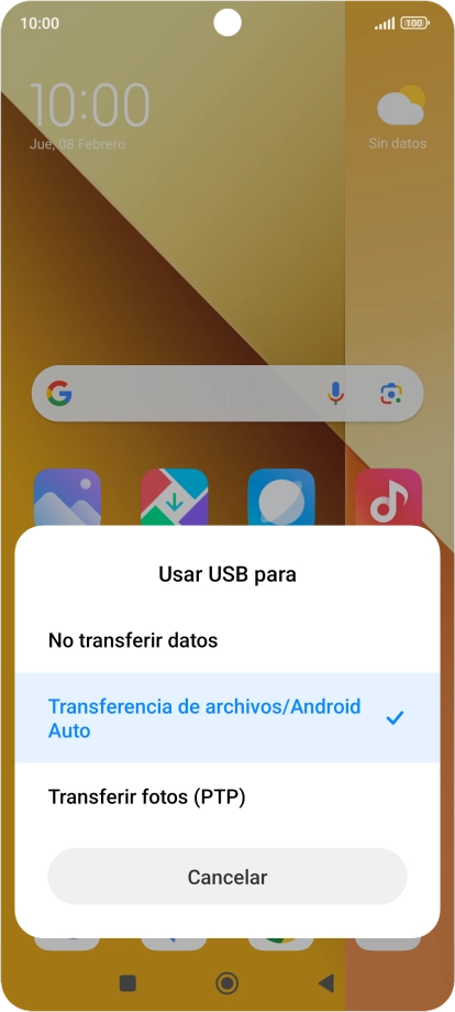 Pulsa Transferencia de archivos/Android Auto.