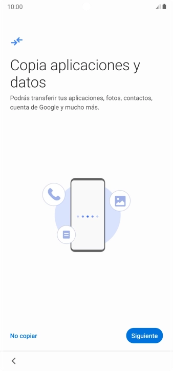 Puedes transferir el contenido de otro teléfono cuando activas tu teléfono por primera vez y cuando lo has restablecido. Cuando aparezca en la pantalla del teléfono esta imagen, ya está listo para la transmisión del contenido del otro teléfono.