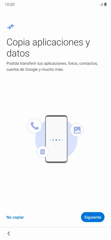 Puedes transferir el contenido de otro teléfono cuando activas tu teléfono por primera vez y cuando lo has restablecido. Cuando aparezca en la pantalla del teléfono esta imagen, ya está listo para la transmisión del contenido del otro teléfono.