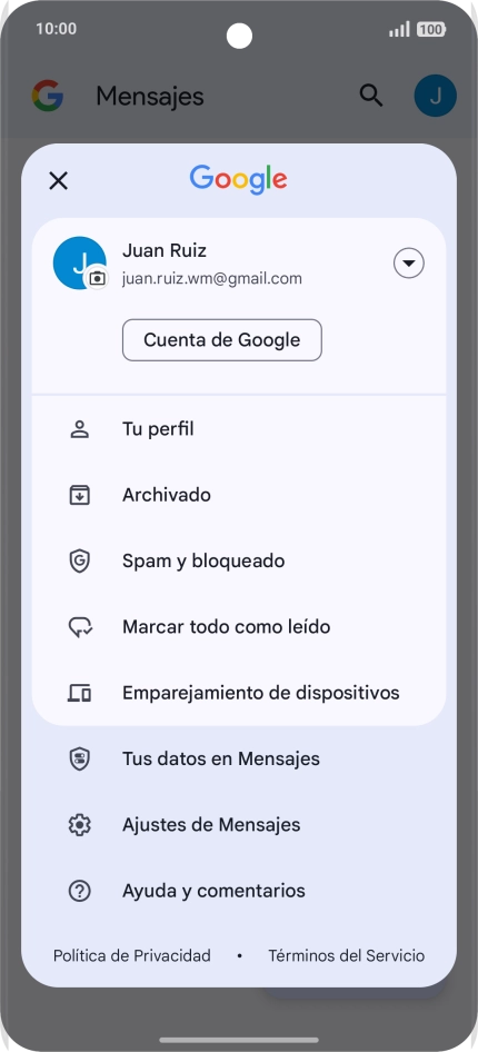 Pulsa Ajustes de Mensajes.