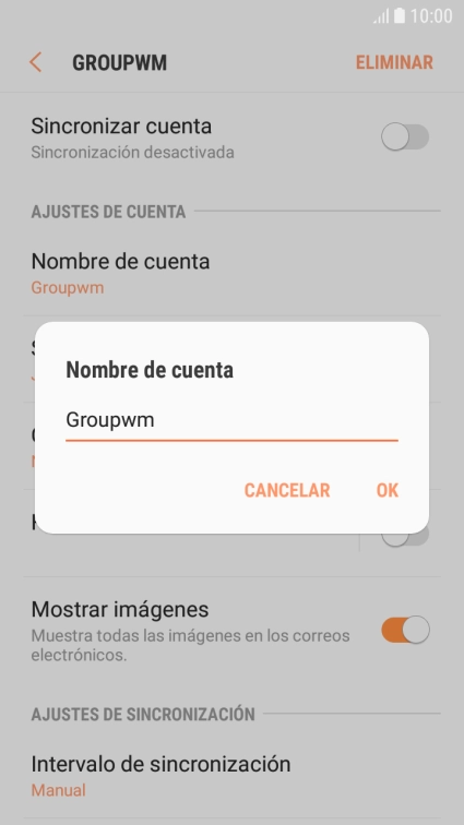 Introduce el nombre deseado de la cuenta de correo electrónico y pulsa OK.