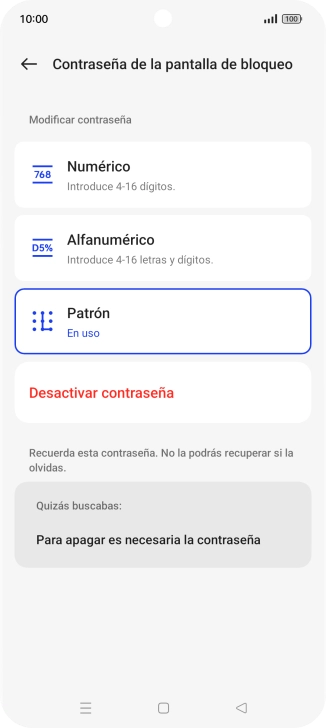 Pulsa Desactivar contraseña.