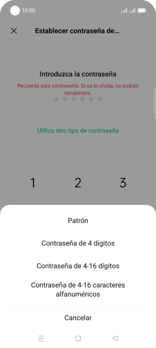 Pulsa el código de seguridad deseado y sigue las indicaciones de la pantalla para crear un código de seguridad del teléfono adicional.