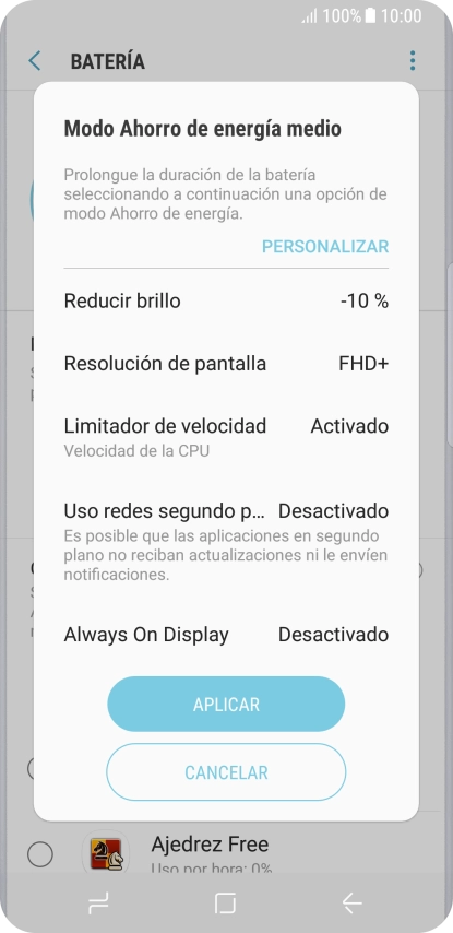 Pulsa APLICAR para activar la función.