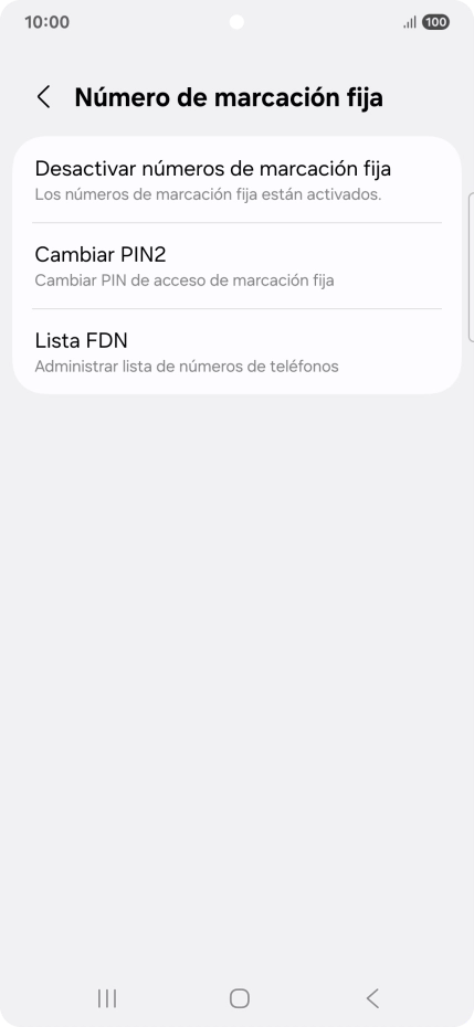 Pulsa Desactivar números de marcación fija.