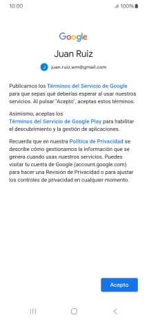Pulsa Acepto y sigue las indicaciones de la pantalla para seleccionar los ajustes de tu cuenta de Google.