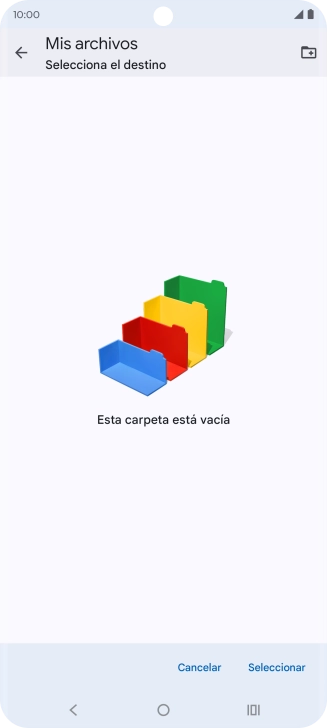 Si deseas crear una nueva carpeta, pulsa el icono de nueva carpeta y sigue las indicaciones de la pantalla para crearla.