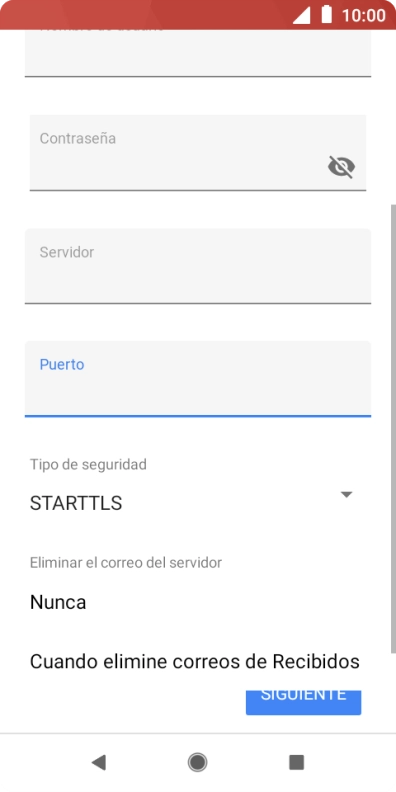Pulsa Nunca para conservar los correos electrónicos en el servidor cuando los borras del teléfono.