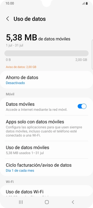 El consumo total de datos se visualiza ahora en la pantalla.