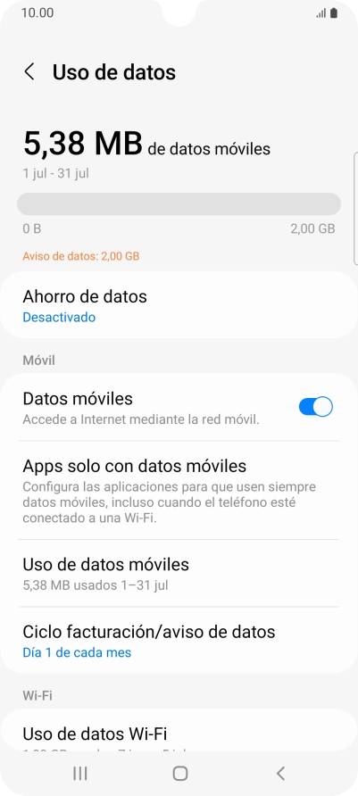 El consumo total de datos se visualiza ahora en la pantalla.