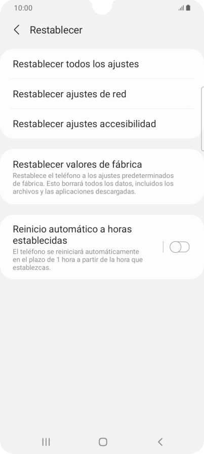 Pulsa Restablecer valores de fábrica.