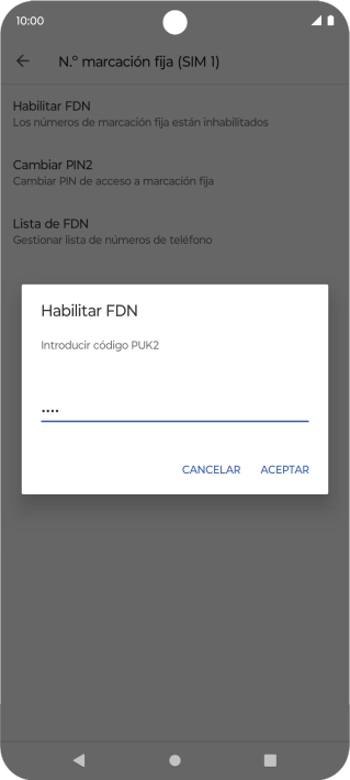 Introduce el código PIN2 y pulsa ACEPTAR.