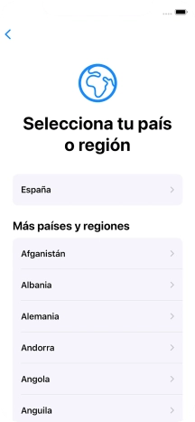 Pulsa el país o el área deseados.
