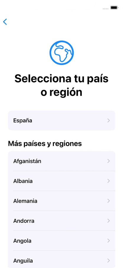 Pulsa el país o el área deseados.