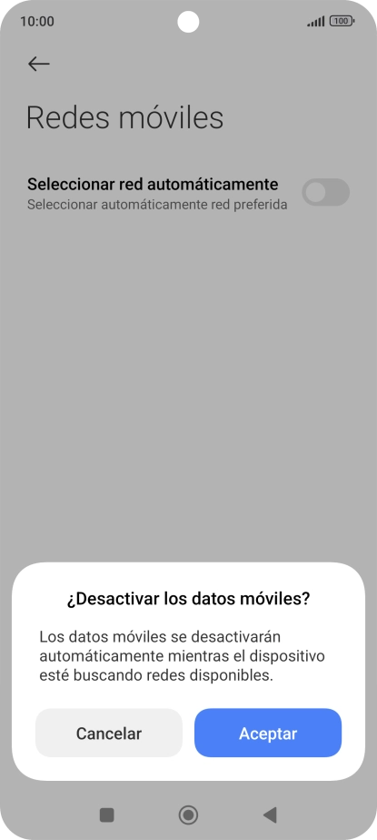 Pulsa Aceptar y espera mientras el teléfono está buscando redes.